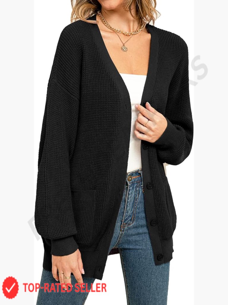 Oversized Cotton Cardigan Sweater Button Down Knit With Pockets Chic Fall